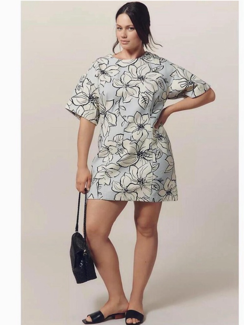 Anthropologie Dhruv Kapoor short sleeve floral denim mini dress sz XL